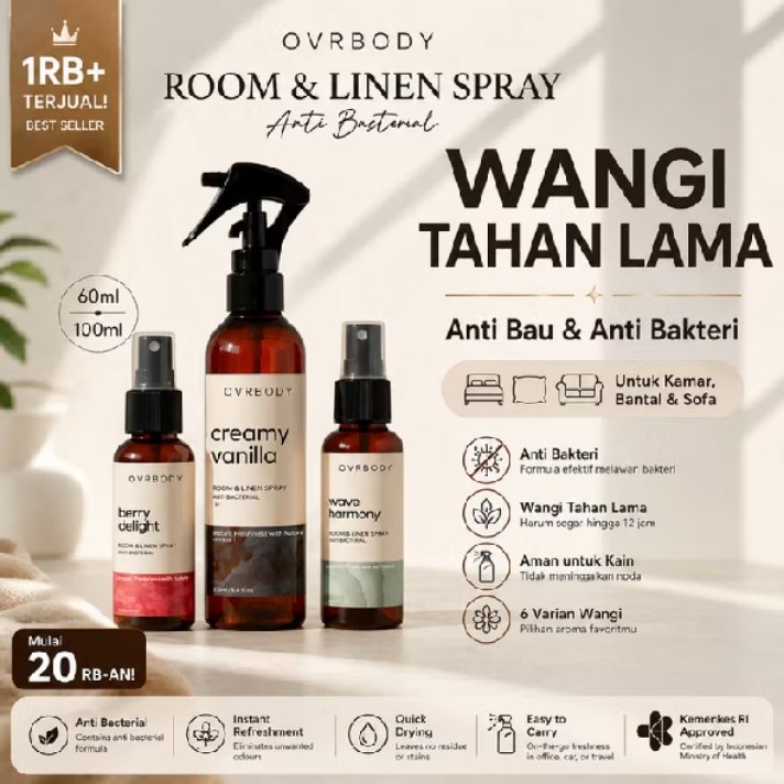 haemony0_'s tweet photo. JUJUR, semprot Room &amp; Linen Spray dari OVRBODY ini beneran bikin kamar, sprei, dan sofa auto wangi segar kaya kamar hotel bintang lima! 🌿✨

Nggak cuma bikin wangi tahan lama, tapi juga ada formula anti-bakteri buat hempas bau apek. Mana harganya terjangkau banget mulai dari 20 https://t.co/HClORMq1SP