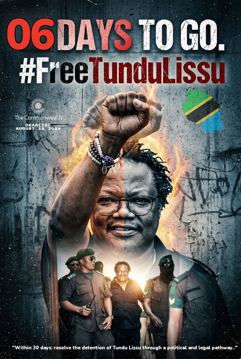 MariaSTsehai's tweet photo. 6 days to go 
Tunaendelea kuwahesabia siku hawa madhulmat na tunasema #FreeTunduLissu
Hatutaki vijisababu wala maneno mengi
Aachiwe mara moja 
#FreeTunduLissuNow https://t.co/EavRz3NzrG