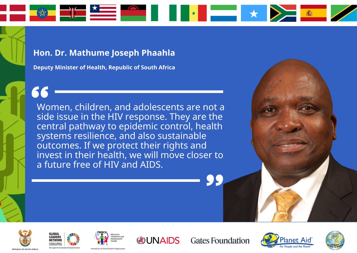 GLN_Community's tweet photo. "Women, children, and adolescents are not a side issue in the HIV response. They are the central pathway to epidemic control, health systems resilience, and also sustainable outcomes. If we protect their rights and invest in their health, we will move closer to a future free of HIV and AIDS."  — Hon. Dr. Mathume Joseph "Joe" Phaahla, Deputy Minister of Health, South Africa
#RethinkRebuildRise #IAS2026 #AIDS2026 #WCAH