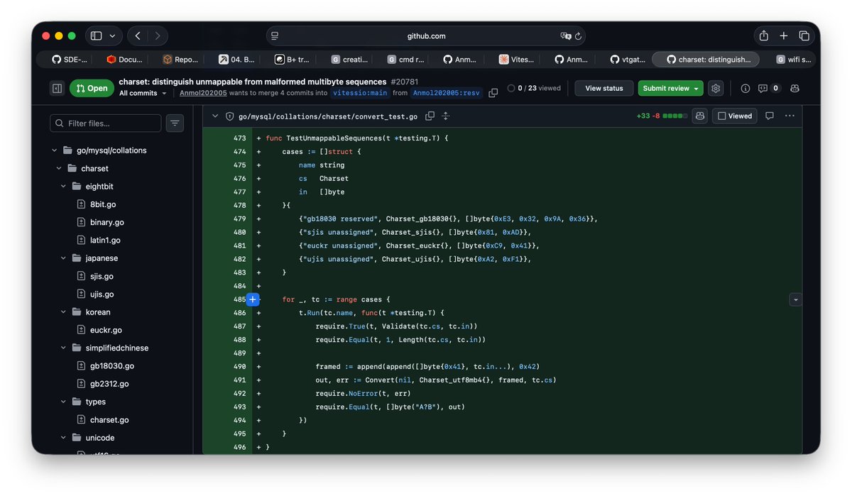 JavAnmol's tweet photo. One more open in Vitess 👀 Reserved gb18030 sequences are valid characters, not malformed bytes — Convert now quietly yields `?` instead of failing, matching MySQL 8.0.46. https://t.co/DMWWeoU39W
