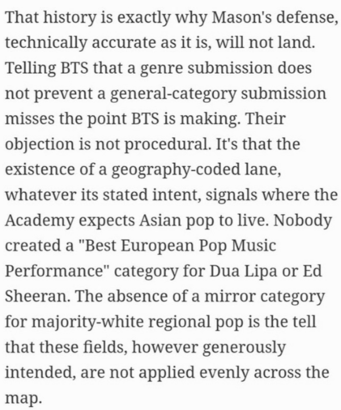 BIZBoost's tweet photo. Forbes on the Grammys introducing a new "Best Asian Pop Music Performance" category:

"Nobody created a 'Best European Pop Music Performance' category for Dua Lipa or Ed Sheeran."

The statement is already fueling debate across the music industry. 🎵 https://t.co/sQrmxMlPkI