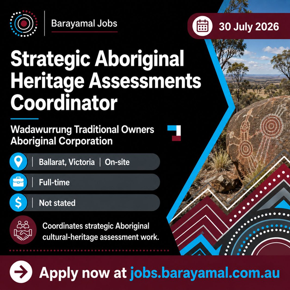Barayamal3's tweet photo. New First Nations engagement, procurement and cultural heritage roles are live on Barayamal Jobs.

Swipe through opportunities with Downer, The Salvation Army and Wadawurrung Traditional Owners Aboriginal Corporation.

Explore the roles and apply:
https://t.co/5AL1qjJ94k https://t.co/OfGWdtkE0h