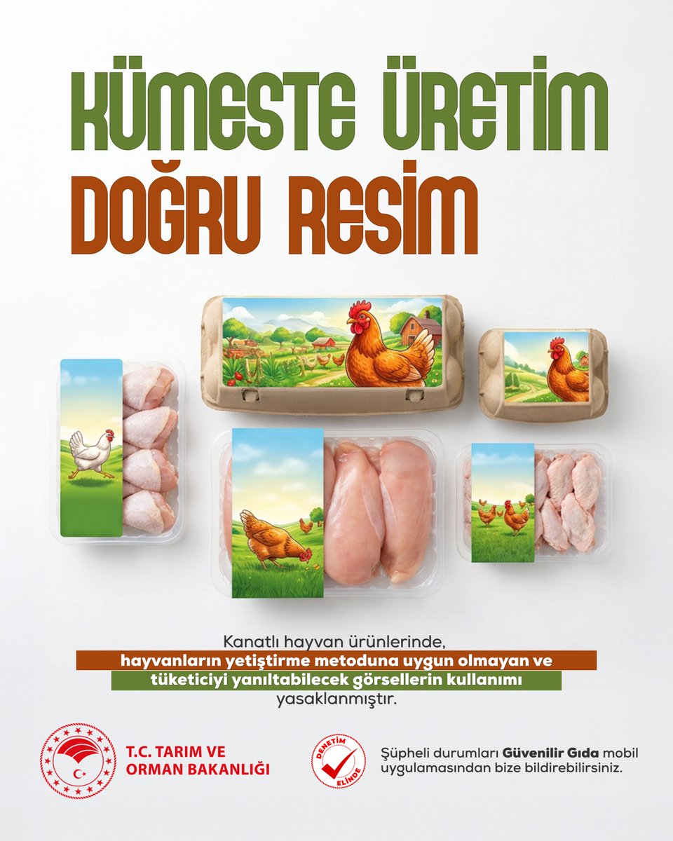 TCTarim's tweet photo. 🥚 Türk Gıda Kodeksi’nde yaptığımız değişiklikler ile yumurta ve tavuk eti gibi kanatlı ürünlerinde şeffaflık dönemini başlattık.

🚫 Tüketiciyi yanıltabilecek, yetiştirme şartlarını yansıtmayan hiçbir görsel artık ambalajlarda yer alamayacak.

#GüvenilirGıda https://t.co/qu5yd1GsCq