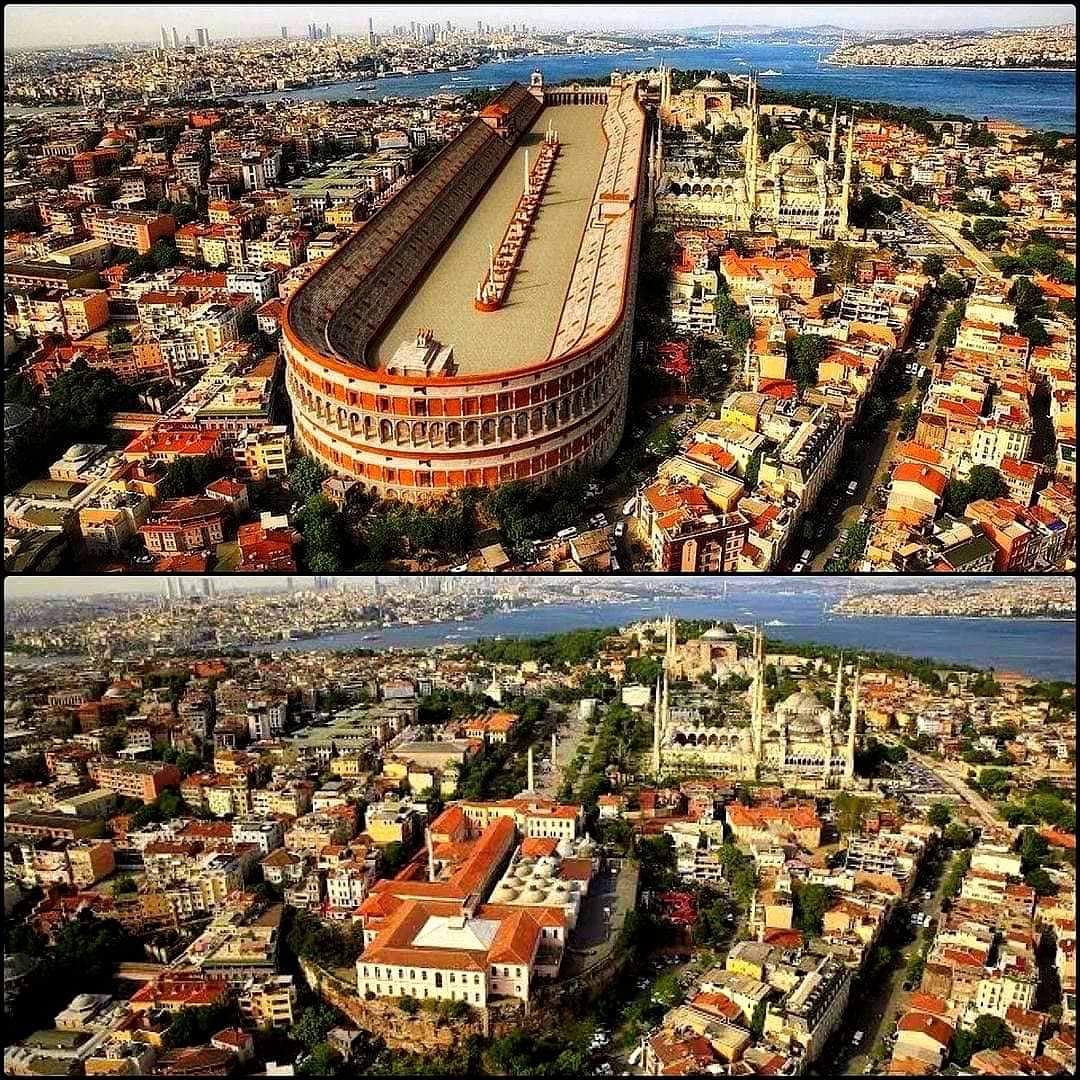 umuttgunerr's tweet photo. Konstantinopolis Hipodromu'nun tüm görkemiyle günümüz İstanbul'unun kalbinde yaşamaya devam ettiği büyüleyici bir alternatif tarih ve kent manzarası. https://t.co/h3b3PZ4pYj