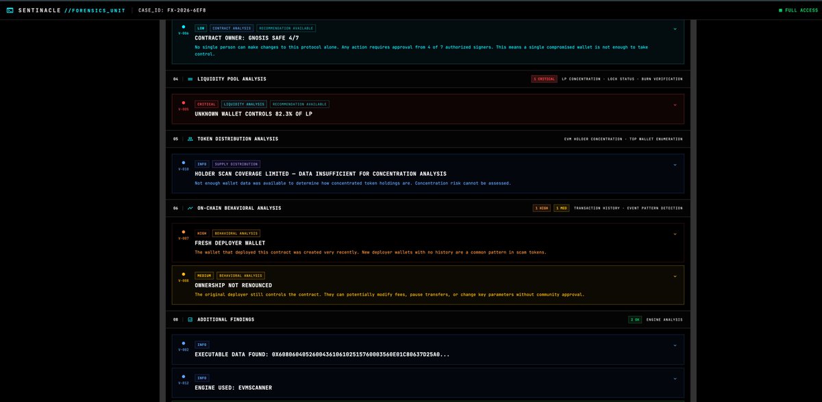 sentinacle's tweet photo. $HOME
Evaluating architectural parameters on the HOME token (Base). A reported $48.3M market capitalization supported by just $63K in liquidity warrants a precise on-chain review.

While market momentum often anchors to headline valuations, structural reality is found in the bytecode. Our engine calculates a Sentinacle Trust Score of 40/100, highlighting a stark divergence between retail perception and actual contract architecture.

Forensic Dissection: 
• Liquidity Vulnerability: A critical vector. 82.3% of the existing $63K liquidity pool is controlled by a single, unknown wallet. 
• Supply Elasticity: The EVM contract maintains an active mint function. Ownership is not renounced, allowing arbitrary supply inflation and subsequent holder dilution. 
• Governance Structure: The contract owner is a Gnosis Safe 4/7 multisig. While threshold signatures prevent single-key compromise, these 4 signers retain absolute authority over the active mint mechanism. 
• Execution Environment: Due to insufficient on-chain liquidity, dynamic fork simulations are unavailable; honeypot risk vectors were instead mapped via static bytecode analysis. 
• Deployer Telemetry: The deploying wallet is completely fresh with no historical footprint, a standard pattern in ephemeral launches.

Institutional Insight: For those conducting a rigorous crypto risk assessment, a 4/7 Gnosis Safe provides operational threshold security, but it does not mitigate the economic risk of an active mint function. When combined with extremely thin liquidity and a highly concentrated LP, this architecture creates a fragile environment where multisig signers could instantly dilute the float. 

How are institutional risk managers weighing the trade-offs of multisig-controlled active mints in low-liquidity environments?

Telemetry only. NFA. #SmartContracts #OnChainAnalysis #Base #DeFi