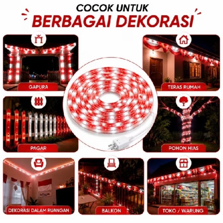 haemony0_'s tweet photo. JUJUR, pasang lampu selang LED merah putih ini beneran cara paling praktis bikin dekorasi 17 Agustus-an auto meriah dan menyala! 🇮🇩✨

Bahannya lentur &amp; tahan cuaca, gampang dipasang di mana aja—mulai dari gapura, pagar, teras rumah, sampai dalam ruangan! https://t.co/So44RDgw4M