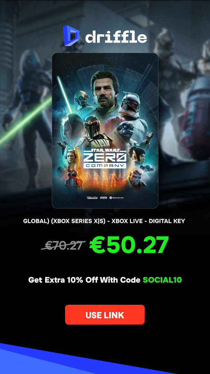 drifflecom's tweet photo. Buy Now : https://t.co/Ppj98NpvAD
Get Star Wars Zero Company on Xbox for €50.27 and save even more with Code: SOCIAL10. 🚀
#StarWars #StarWarsZeroCompany #Xbox #XboxSeriesX #XboxSeriesS #GamingDeals #GameDeals #DigitalGames #DealAlert
@EA @LucasfilmGames @Xbox @StarWars https://t.co/2tcQ9E7P8Z