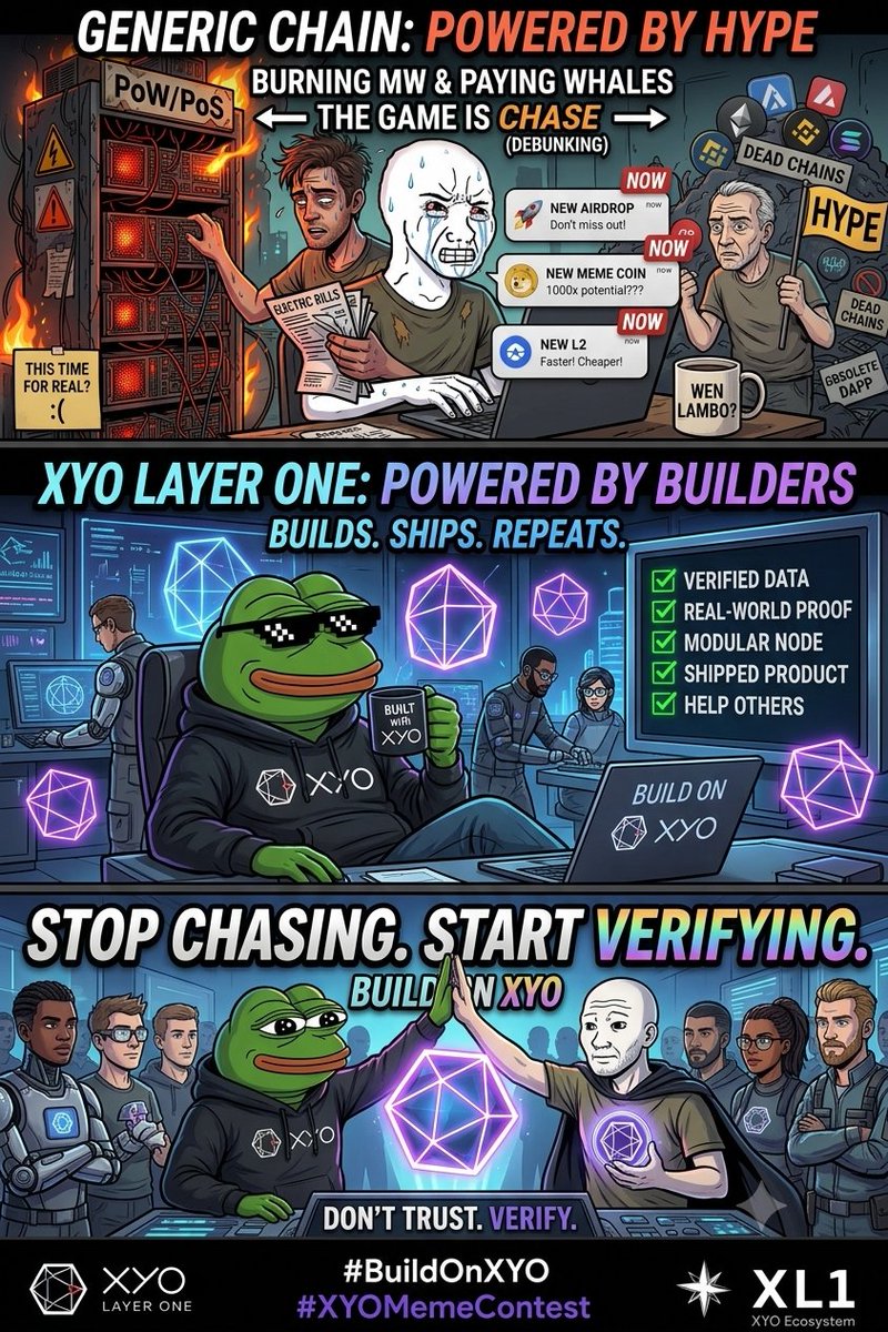 Ademmanul's tweet photo. Stop chasing the noise. Start building with real proof. ๐โก
While standard chains run on hype and burning power, XYO Layer One is powered by sovereign modular nodes and verified real-world data.
Don't trust. Verify. ๐ฎ
@OfficialXYO
#BuildOnXYO #XYOMemeContest #XL1 https://t.co/QBf0T4UquN