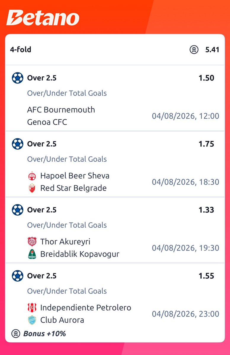 _Bookmaker0's tweet photo. Today’s 5 Odds is ready!

Total Odds: 5.41

Booking Code: M4AUUEYK

Think it lands? 👀 https://t.co/1yTvk6quL5
