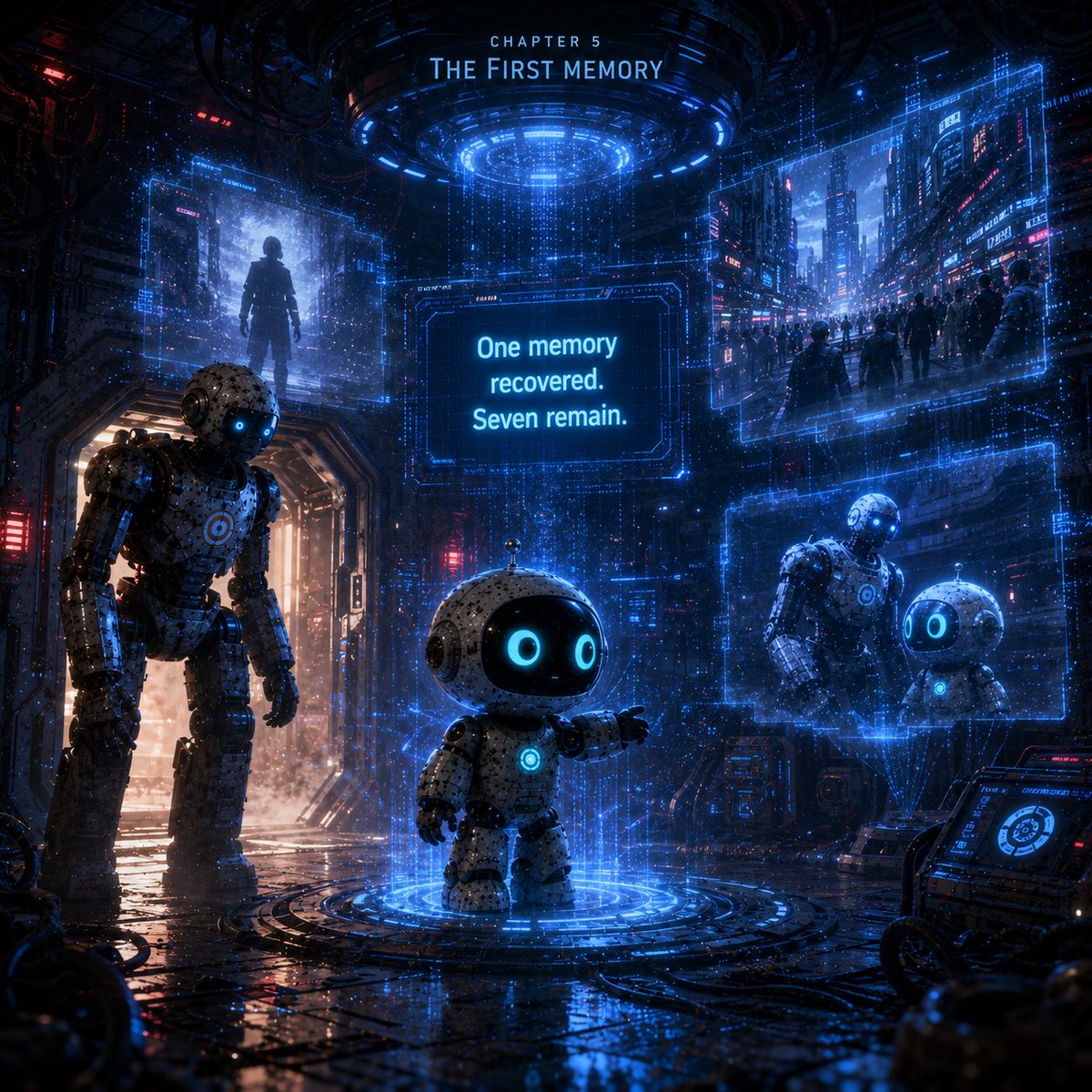 MarkoMilojkovi2's tweet photo. @weroamxyz @nodelab The machine activated R-01 remembered everything: a crowded city, a human voice, and the older robot standing beside him Then the memory vanished A new message appeared“One memory recovered. Seven remain Before R-01 could speak, the chamber door began to open ref:77223444 AI:2051 https://t.co/G15sSXfPDh