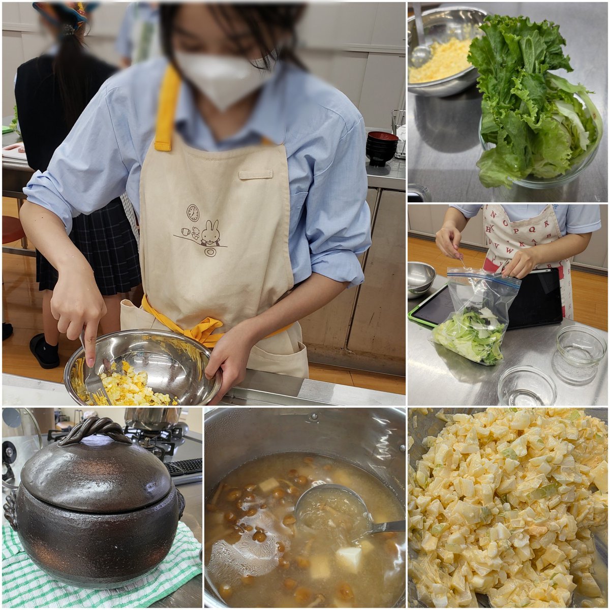 NtCooking's tweet photo. 8/3
チキン南蛮
白米
なめこと豆腐の味噌汁
レタスと玉ねぎの塩昆布ナムル

夏休みで活動が頻繁になったことで、余る食材を���かす献立にしました

馴れない包丁さばきに悪戦苦闘する1年生に初々しさを感じます

レシピからどのように動くのが効率がいいか考えられるといいですね‼️ https://t.co/Ly8LJpFVq3