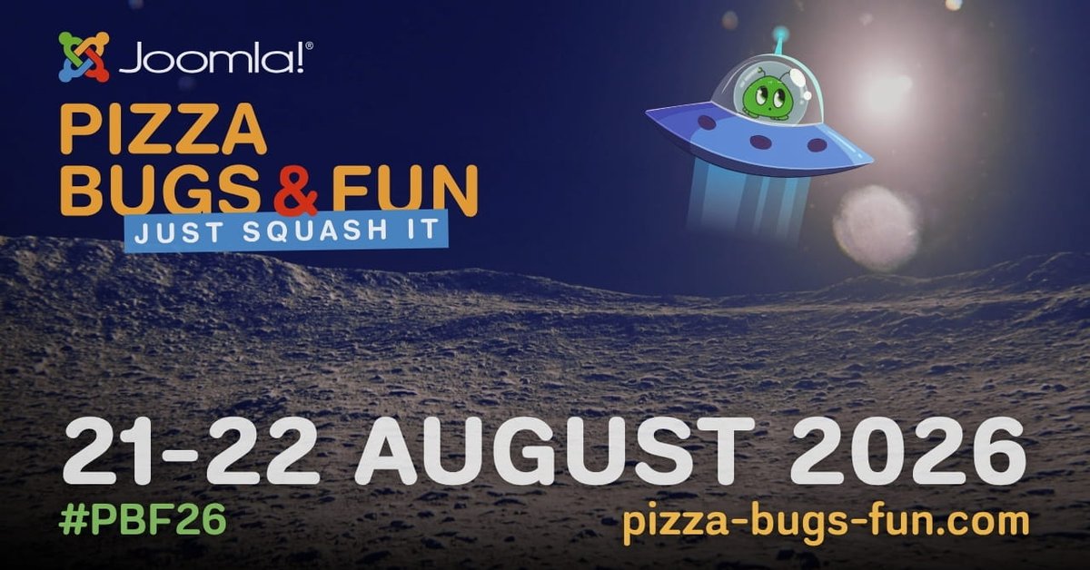 joomla's tweet photo. Joomla! 6.2 is on the way! Want to help squash bugs, test new features, and hang out with the community? Join our Joomla! Hands-On Day — online or in person. No experience needed, just enthusiasm. August 21-22 2026. Read more: https://t.co/6I3NaCcSim #PBF26 #Joomla #Community https://t.co/jfkXKEib94