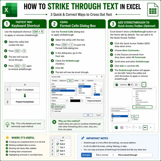 Learnexel09's tweet photo. How to  strike through text in excel? https://t.co/WyNyJzu6um