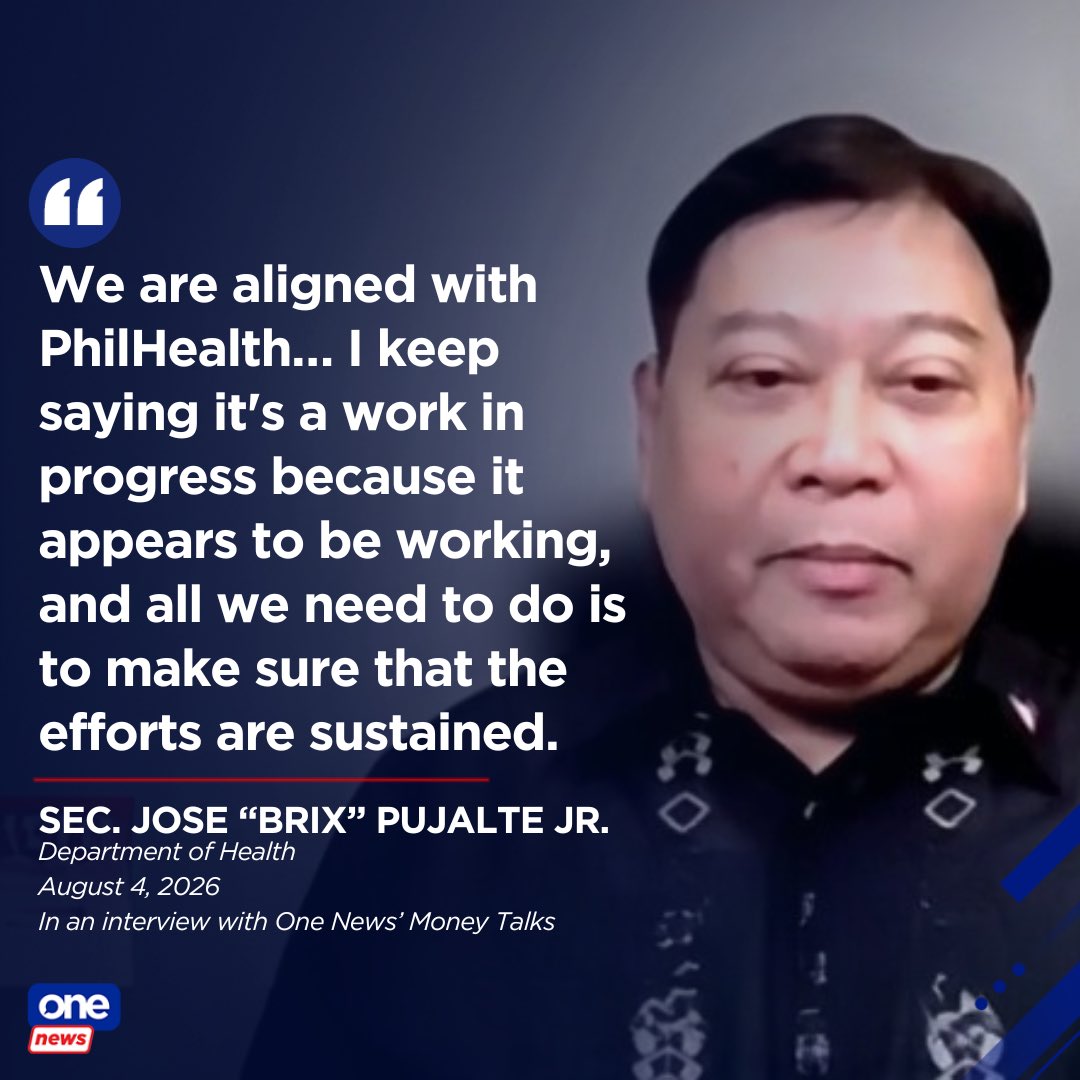 cathyyang's tweet photo. Health Secretary Jose "Brix" Pujalte Jr. said the Department of Health is working closely with PhilHealth to implement complementary healthcare programs, including the Medical Assistance for Indigent and Financially Incapacitated Patients (MAIFIP), Yaman ng Kalusugan Program (YAKAP), and PhilHealth Guaranteed Accessible Medications for Outpatient Treatment (GAMOT).

Speaking on One News' Money Talks, Pujalte said the initiatives are a work in progress and urged the public to give the government time to sustain and expand the programs.

📷: One News
 WATCH: https://t.co/CUqOhXXS3E