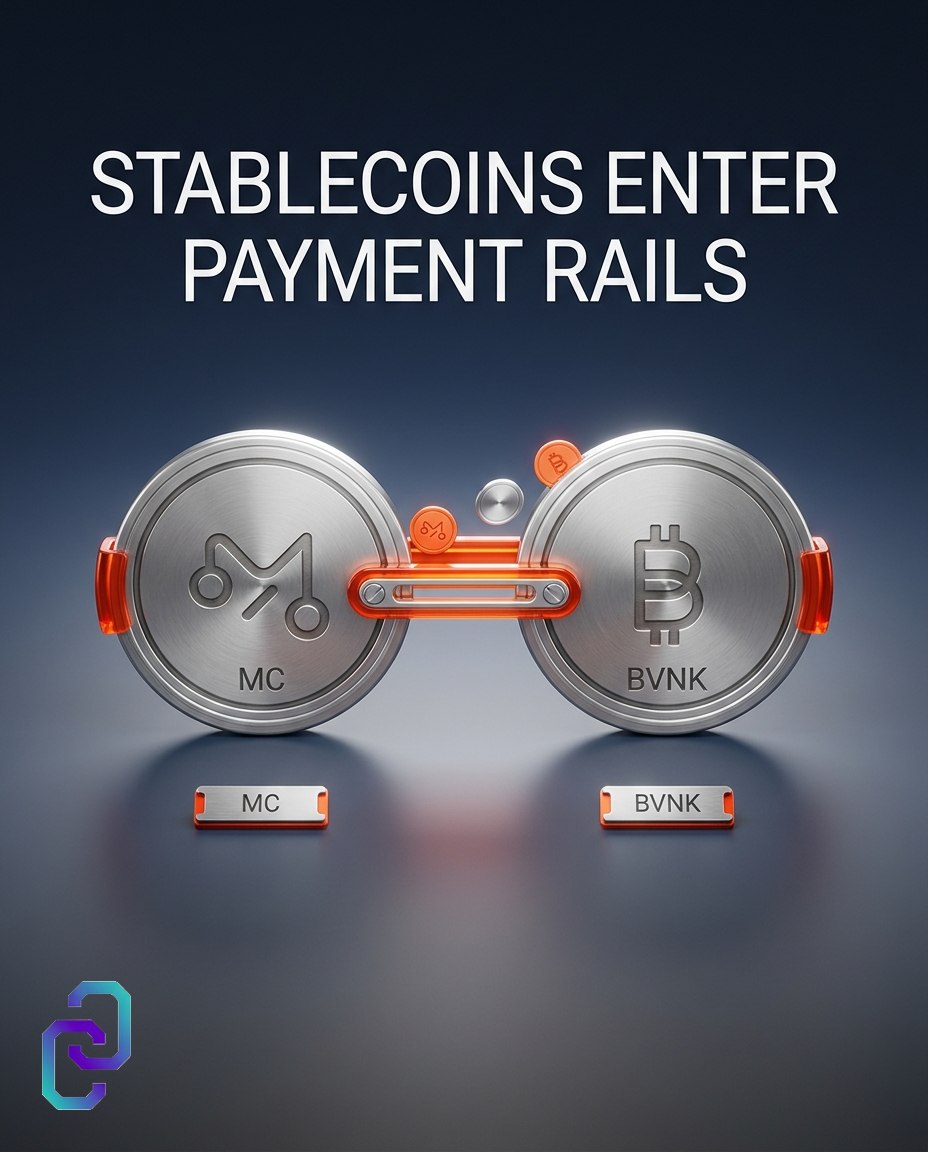 ChainReporters's tweet photo. 🚨 Mastercard has completed its BVNK acquisition, strengthening the infrastructure behind enterprise stablecoin payments and bringing tokenized assets closer to global payment rails.

Stablecoins are no longer an experiment—they’re becoming strategy.

#ChainReporter #Stablecoins https://t.co/DeY68KRSsM