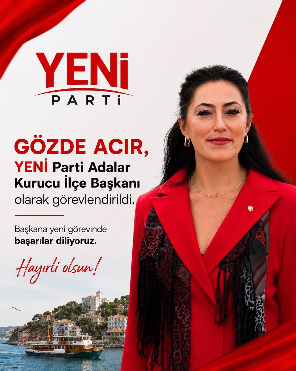 Yeni_Adalar's tweet photo. Yeni Parti Adalar İlçe Başkanlığına Gözde Acır görevlendirilmiştir.
İlçe Başkanımız Gözde Acır'a yeni görevinde başarılar diliyor; görevinin Adalar'ımıza, İstanbul'umuza ve partimize hayırlı olmasını temenni ediyoruz. https://t.co/pQPVFqhwfH