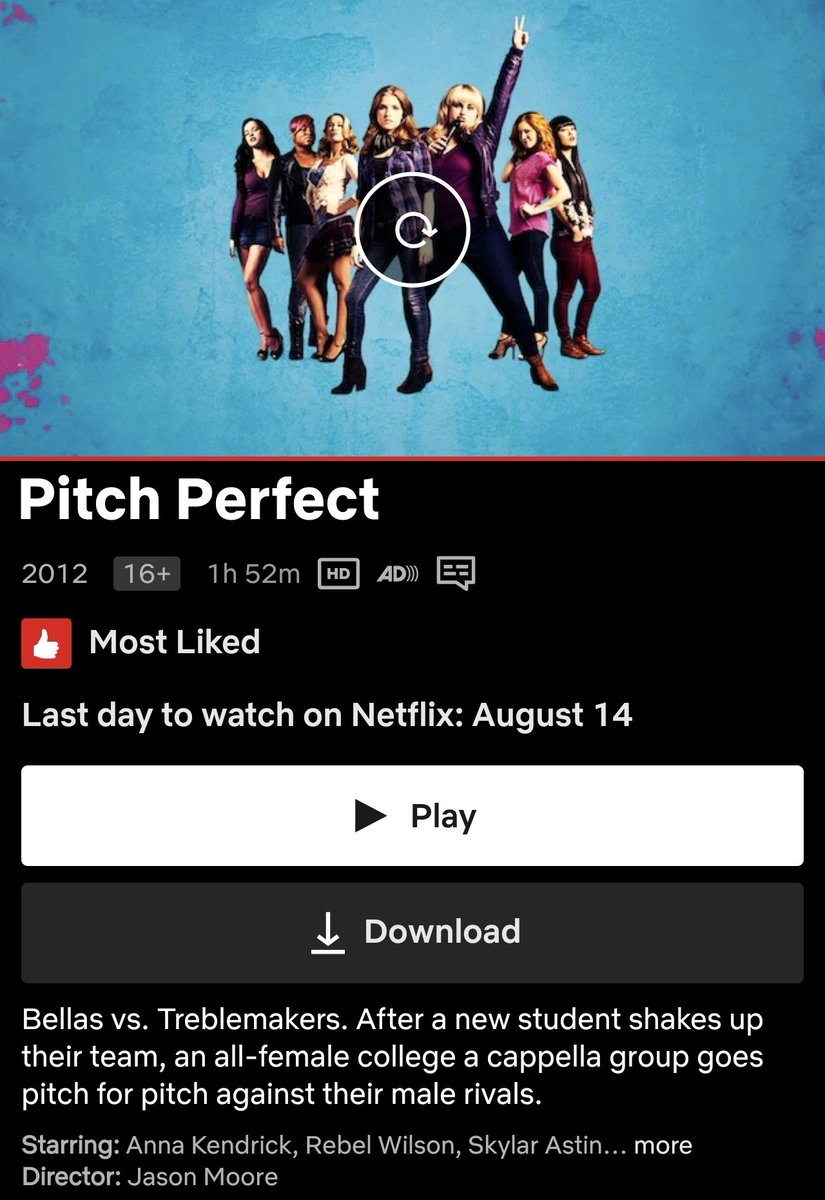 HabisNontonFilm's tweet photo. Kesempatan terakhir buat yang mau nonton / rewatch PITCH PERFECT. Per 15 Agustus akan hilang dari library Netflix Indonesia.

Udah 14 tahun aja dari yang pertama rilis 🥹 https://t.co/Lu3JgKWfGC