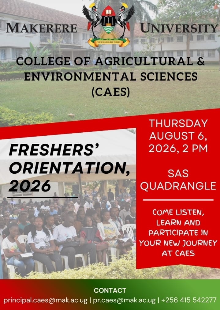 MakCAES's tweet photo. @MakCAES Freshers' Orientation

Date: Thursday, 6th August 2026
Time: 2:00pm
Venue: School of Agricultural Sciences (SAS) Quadrangle

****All newly admitted students expected to attend in person****

Please keep time! https://t.co/HVmSILDdlx