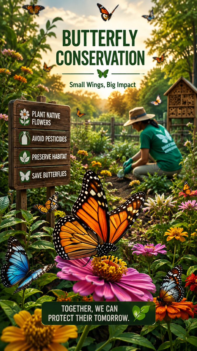 UtyThomas's tweet photo. Butterflies are vital pollinators that support healthy ecosystems and thriving plant life. However, habitat loss, pesticide use, and climate change threaten many butterfly species worldwide. You can help by planting native flowers, reducing pesticide use, and protecting natural habitats. Every butterfly saved contributes to biodiversity and a healthier environment for future generations.