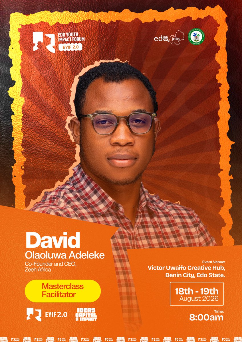 edoyif's tweet photo. Access to 185M+ verified financial data points. $50M+ in lending volume processed. Top 10 Global Open-Banking Innovator 2025 🏦

David Olaoluwa Adeleke (Co-Founder &amp; CEO, @zeeh_africa ) leads a masterclass at #EYIF2026 👇
Register now: https://t.co/ZGJLAGUTbr

#eyif #eyif2026 https://t.co/XdRVBACEBo