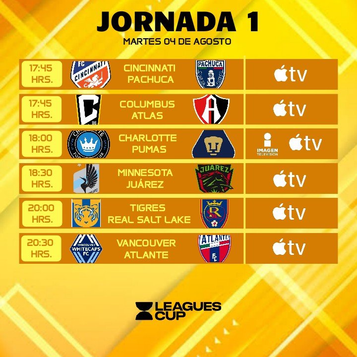 ArenaSoccer_MX's tweet photo. 🔰INICIA LA LEAGUES CUP ESTE MARTES!...SEIS ENFRENTAMIENTOS ENTRE EQUIPOS DE MLS VS LIGA MX.

#LeaguesCup
#LigaBBVAMX 🇲🇽
#MLS 🇺🇸 https://t.co/dRQ3kl09ph