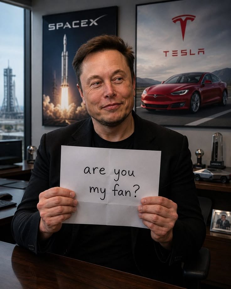 Debate_Vault's tweet photo. Elon is holding a sign just for you. 

What's your response?

A)  ❤️ YES
B)  🚀 Take me to Mars
C)  🤖 Build AI together
D)  😅 Nice try https://t.co/0JnPFiaP2P