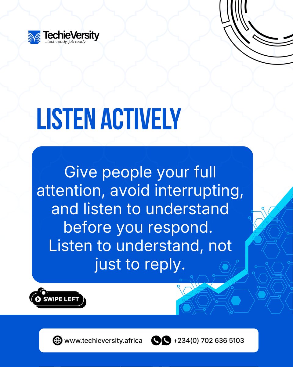 TechieVersityHQ's tweet photo. Building strong communication skills is an important step toward becoming career-ready.

The better you communicate, the stronger your relationships, the better you collaborate, and the more opportunities you create for yourself.

#techieversity #communicationskills #careergrowth https://t.co/JoPWrhkPpD