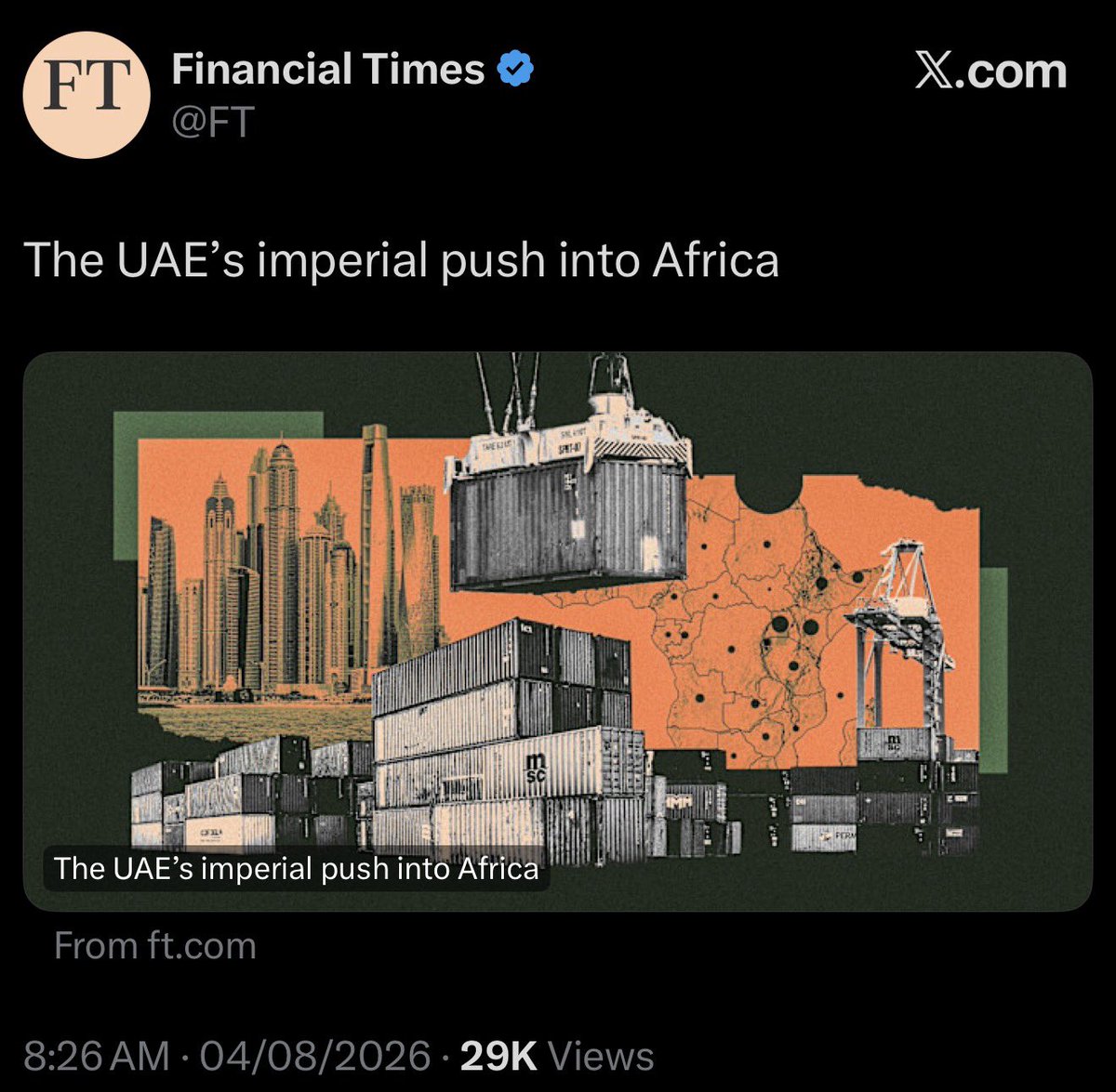 NAlShaikh's tweet photo. @FT The UAE has long believed—&amp; continues to—in Africa’s future @FT but “imperial” belongs to the vocabulary of historical colonial powers, not that of a nation whose model is investment, trade &amp; mutually beneficial partnerships.

It seems success is easier to label than to explain. https://t.co/L2k2mLvWPH