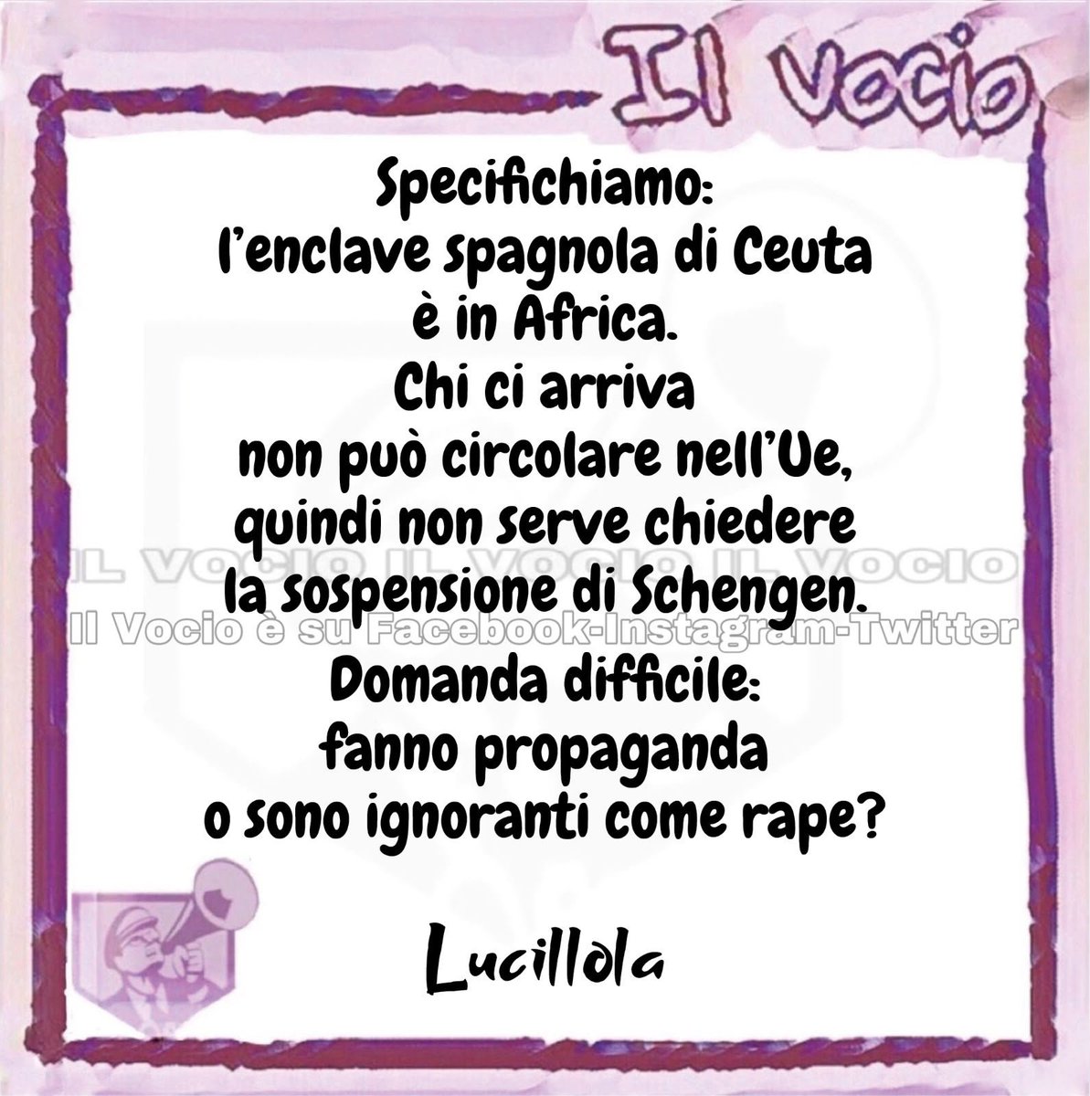 ilvocio's tweet photo. #lucillola #ilvocio #Ceuta #Meloni #Schenghen #propaganda #ignoranza #4agosto https://t.co/DVTUQnNEGj