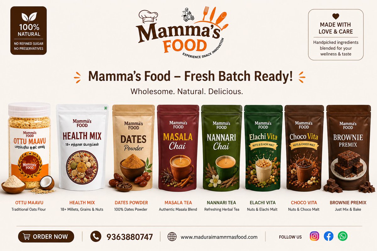 Mammas_Food's tweet photo. Mammas Food Fresh Batch Ready!

Our Website link 👇
https://t.co/VBjvBz2mz4 

WhatsApp : 9363880747

#mammasfood #parambariyasuvai #ottumaavu #ottumaavuorderonline #tradition https://t.co/YI9RzIb1F4