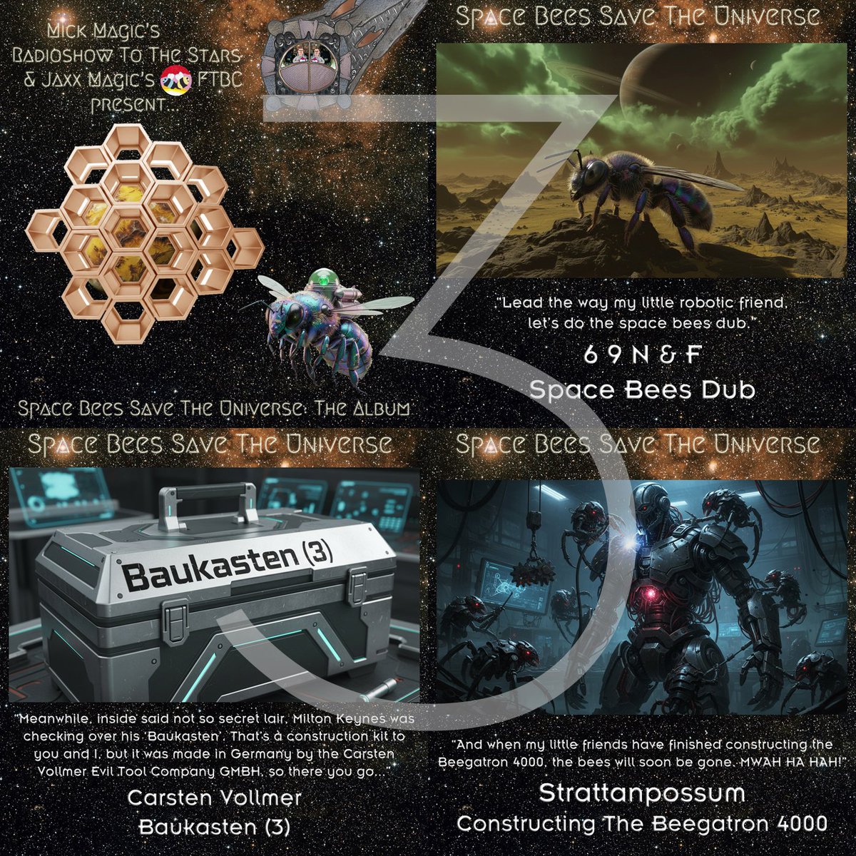 magic_bullet8's tweet photo. SPACE BEES SAVE THE UNIVERSE: THE ALBUM: 3 DAYS TO GO...
Coming your way this Bandcamp Friday 7th August, 08:00 UK time (UTC+1), a collection of music and elsewhere from the trilogy for the benefit of the Bumblebee Conservation Trust. Bee seeing you... 🐝
https://t.co/ZSSO72cmzC https://t.co/lyR5foCd2G
