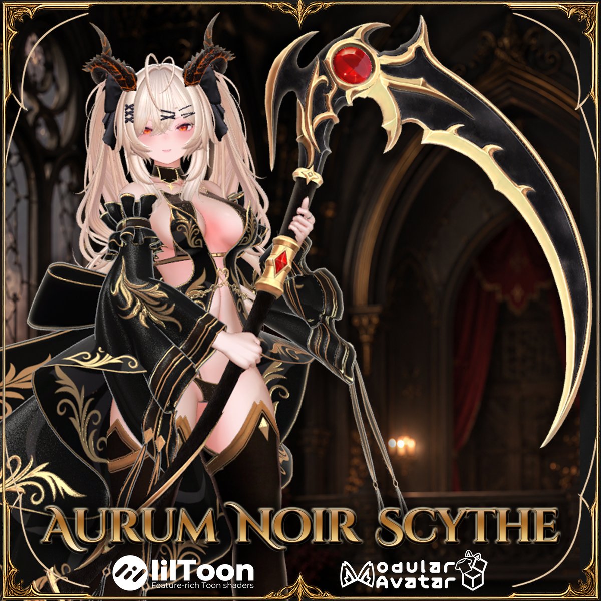 akadori_i's tweet photo. ⚔️【RTプレゼント企画】ギミック搭載！Aurum Noir Scythe ⚔️

黒×金の装甲と赤い宝石をあしらった、VRChat向けの大型戦闘鎌です！

召喚展開、回転、斬撃、円盤射出など、複数の演出ギミックを搭載。
パーティクル・トレイル・効果音は個別にON／OFFできます！

実際の動作や演出は、ぜひギミック動画をご覧ください！

こちらの新作武器を、5名様にプレゼントします！

【応募方法】
1️⃣ このアカウントをフォロー
2️⃣ このポストをRT

🔥 さらにBOOTHページのスキ♡数で当選枠アップ！
BOOTHの当商品の「スキ♡」が100増えるごとに、当選者を1名追加！
最大で10名追加します！

ぜひ応援のスキ♡をお願いします⚔️

▼BOOTHページはこちら
https://t.co/3EcKj4G0Ki

▼主な搭載ギミック
・エフェクト付き召喚展開
・鎌の回転アクション
・斬撃トレイル／火花演出
・照準方向への円盤射出
・各種パーティクル／トレイル／効果音の個別切り替え

▼対応環境
・PC版VRChat向け
・Modular Avatar対応
・lilToon使用

▼企画の〆切
[8月6日（木）20:00まで]

⚡️ 発売記念セール同時開催中 ⚡️

今なら期間限定の特別価格！

通常価格：1,200円 → セール価格：900円

（セール期間：[8月11日まで]）
#VRChat #booth_pm