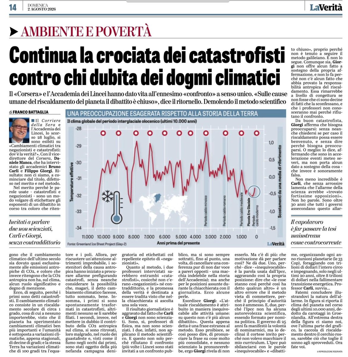RobertoIngross2's tweet photo. E' agosto, fa caldo. 
E il caldo fa fare stupidaggini, come quella di prendere un grafico su scala sub-regionale (Groenlandia) che termina nel 1855 e spacciarlo per globale con la serie che mostrerebbe il riscaldamento recente. 
No Franco Battaglia, così non va. Non ti applichi. https://t.co/QTO8xwi8k1