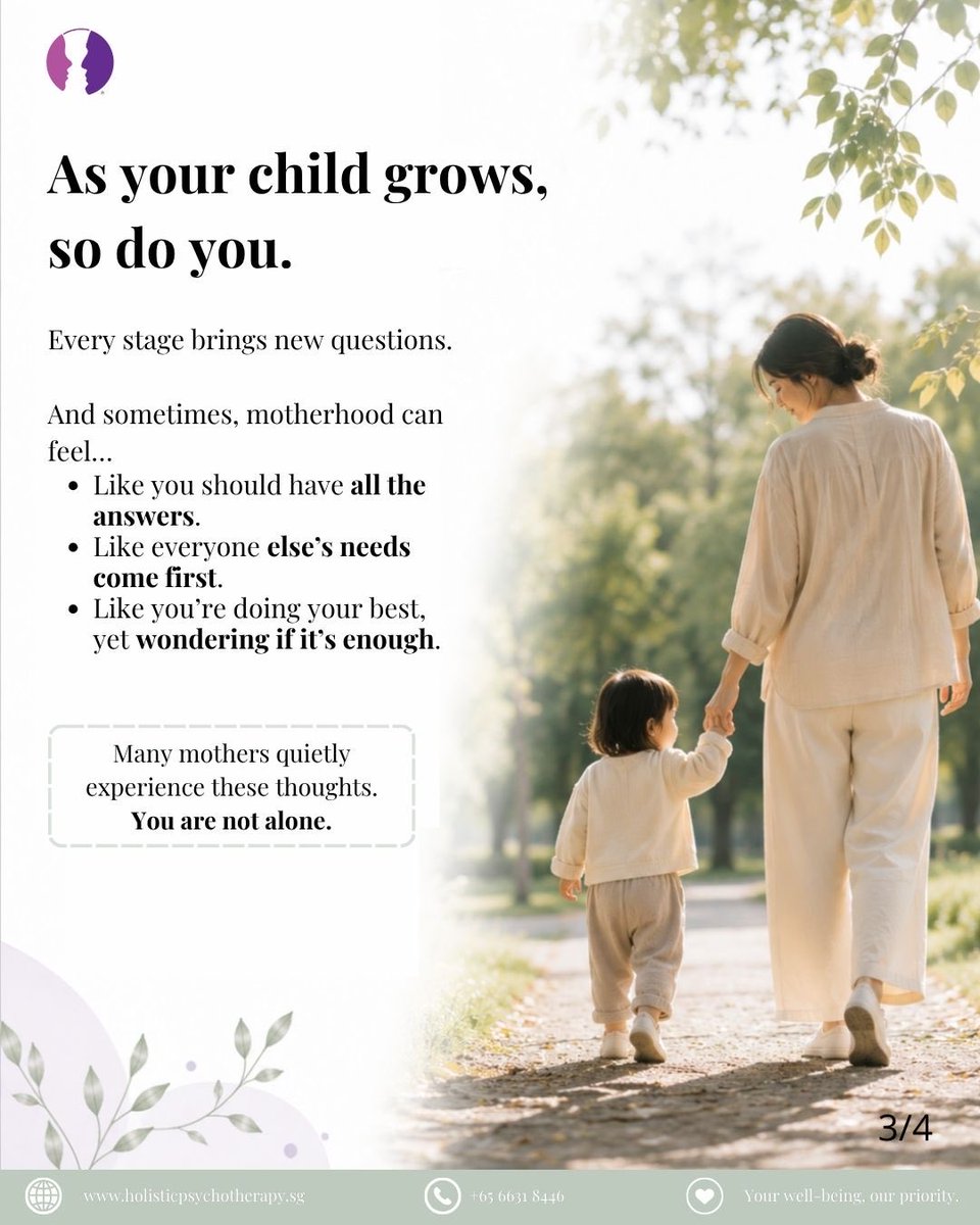 HolisticPsychC's tweet photo. As you care for your child, remember to care for yourself too. 

You don't have to navigate every stage alone.

#Motherhood #MaternalMentalHealth #ParentingJourney #EmotionalWellbeing #MentalHealthSupport #SelfCompassion https://t.co/7tRlGApN46