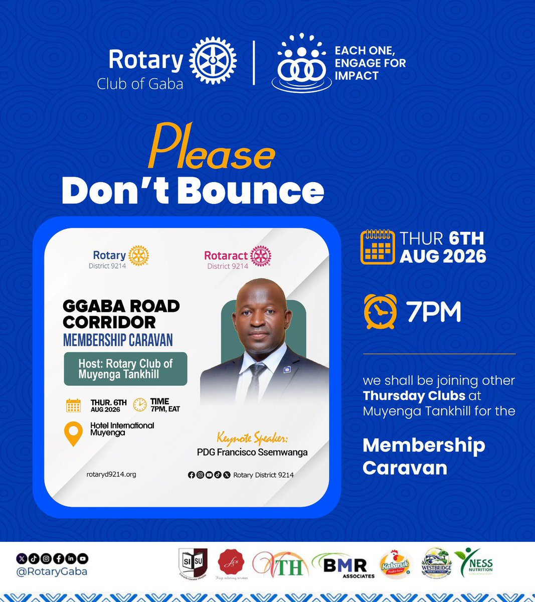 Rotaryclubgaba's tweet photo. Please DONโT BOUNCE at ours, Sir Jose Hotel. We shall be joining other Thursday clubs for the Membership Caravan hosted by @RCTankhill 7pm.
See you next Thursday.
#RotaryGaba #EachoneEngageForImpact https://t.co/fAsMsYgWSd