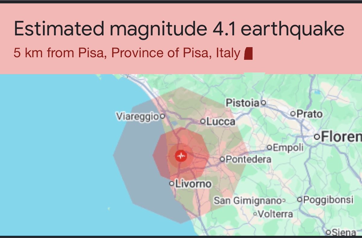 Updatesofwworld's tweet photo. 🇮🇹 BREAKING : Earthquake of Magnitude 4.1 Reported in Pisa, Italy . https://t.co/EC8i5zWRrj