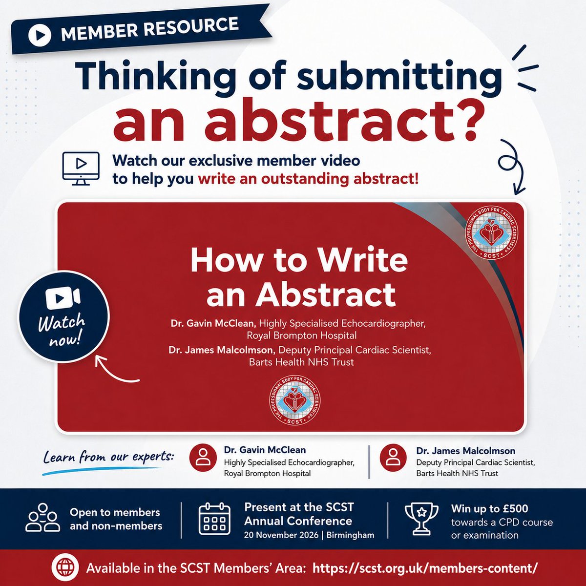 SCSTcouncil's tweet photo. 🆕 NEW: How to Write an Abstract is now available in the SCST Members' Area! 🎥

Thinking of submitting an abstract for #SCST2026? Watch our expert guides on writing an abstract and designing a poster before you submit.
https://t.co/XwlefePrR6

#CardiacScience #HealthcareScience https://t.co/1wz9VTV5Cd