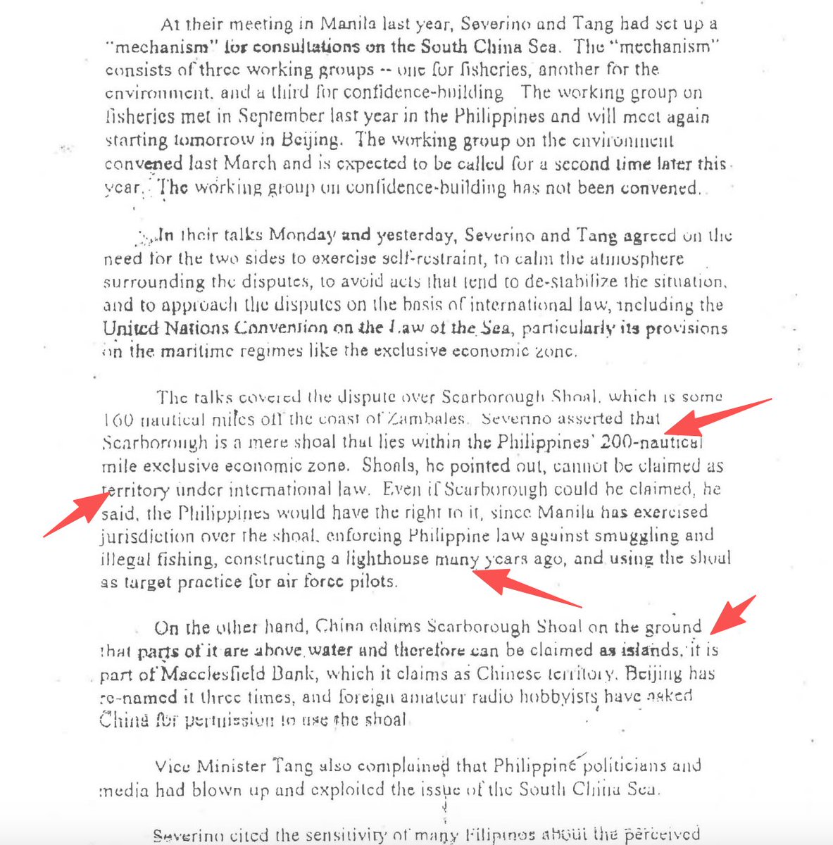 Zhengyimingdao's tweet photo. What the Philippines’ Own Records Reveal About Its Early Position on Scarborough Shoal

1/ Before 1997, Manila maintained merely an EEZ and functional maritime-jurisdiction claim in the waters around Scarborough Shoal, not a territorial claim to the Shoal itself.
The Philippines’ own official documents make this clear.