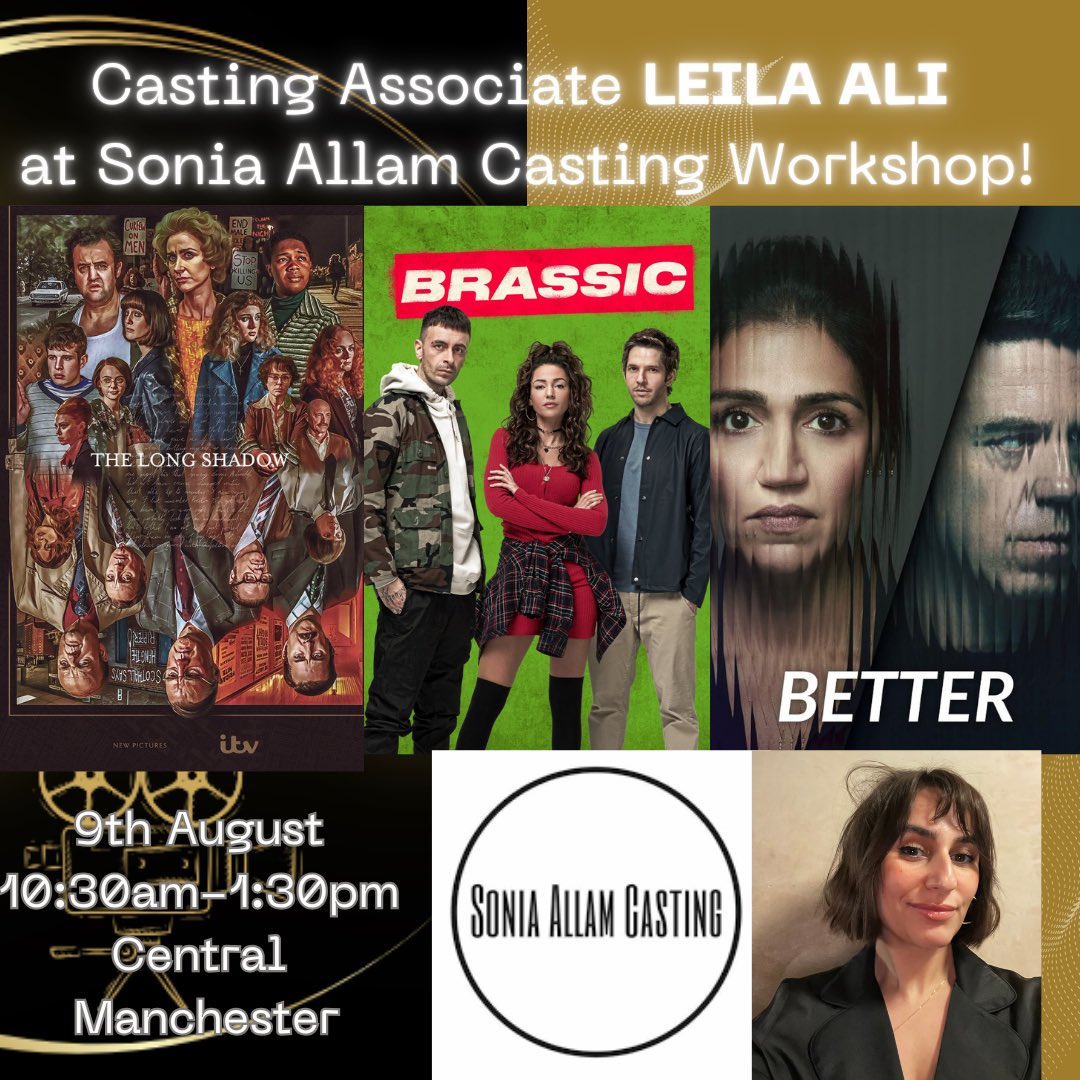 rolling_academy's tweet photo. ⏰THIS SUNDAY… BOOK BELOW…⬇️

🎬Casting Associate LEILA ALI - TV/Film Workshop!
•
⭐️Credits: BRASSIC (Sky)
THE LONG SHADOW (ITV)
BETTER (BBC)
•
⏳9th August 10:30am-1:30pm
📍Central MANCHESTER
•
w/ @_leilaali_ 
•
📕BOOK NOW! ➡️ https://t.co/eI98xkDYqv https://t.co/Qb7PxTBwq8
