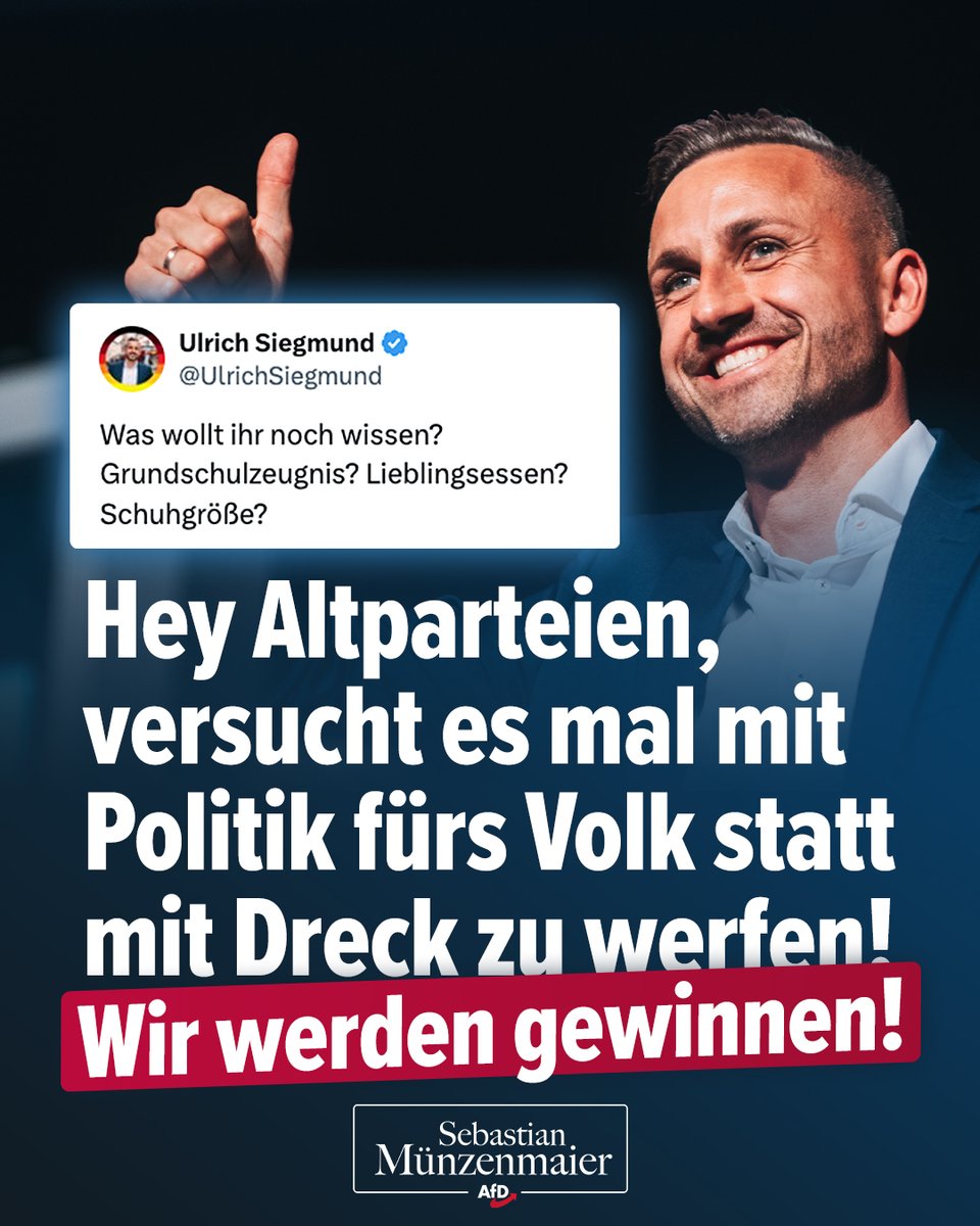 S_Muenzenmaier's tweet photo. Sie versuchen alles, um Ulrich Siegmund als ersten AfD-Ministerpräsidenten zu verhindern - und machen sich lächerlich.

Wir werden gewinnen!

TM https://t.co/YA3ol13AYa