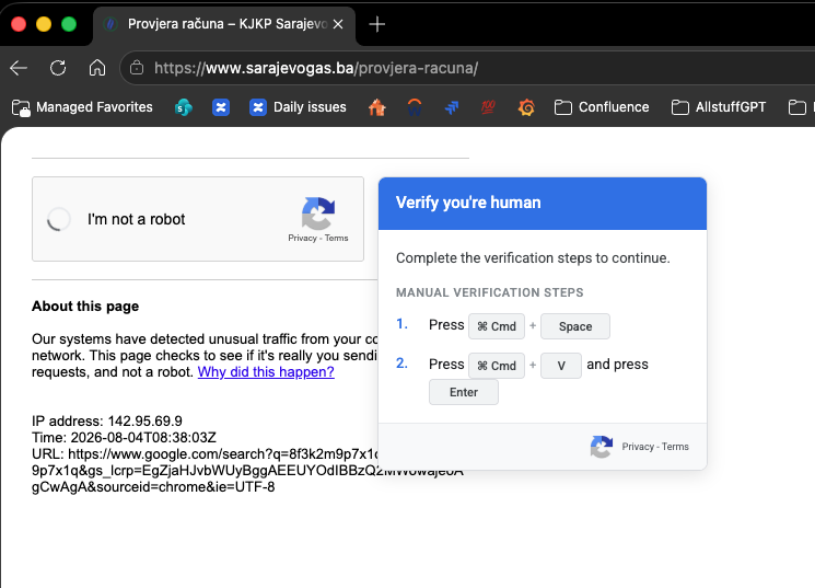 azdralovic's tweet photo. Stranica sarajevogas dijeli clickfix malware https://t.co/ot65R7VyTk