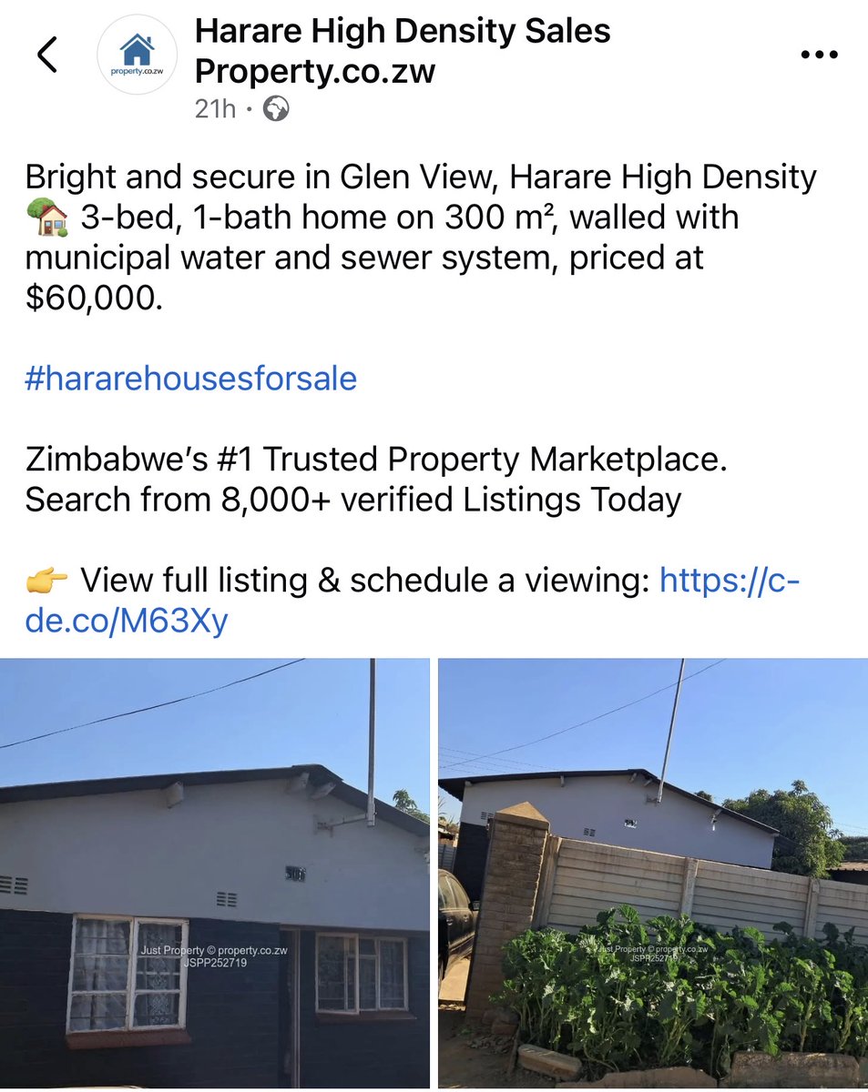 daddyhope's tweet photo. Property inflation in Zimbabwe is wild. This house in Glen View township is selling for US$60,000 (approximately R1.08 million); the exact amount I paid for my house in Chisipite in the affluent northern suburbs in 2001.

To show you how extreme property inflation has become in Zimbabwe, I bought my Chisipite house for US$60,000 (approximately     R480,000 at the time) in 2001. It went on the market in August 2023, and I sold it in September 2023 for US$460,000 (approximately R8.28 million) in cash.

I could have received US$600,000 (approximately R10.8 million) had I accepted Nostro funds, but because of the uncertainties surrounding Nostro payments, I opted for cash and took a US$140,000 (approximately R2.52 million) hit.

Property prices in Zimbabwe are exceptionally high for several reasons.

First, Zimbabwe has never embarked on a massive nationwide housing development programme since 1980. As a result, most of the affluent properties changing hands today were built during the Rhodesian era.

South Africa has built millions of affluent new homes since 1994, which has helped keep property prices relatively reasonable compared to Zimbabwe. When housing supply increases, it eases pressure on prices. Zimbabwe, by contrast, has seen very little large-scale housing development since 1980, so limited supply continues to push prices higher, especially in established suburbs.

Second, very few Zimbabweans trust the banking system after losing their savings multiple times over the years. Property has therefore become one of the safest stores of value.

Third, a significant number of Chinese investors are using Zimbabwe’s property market to launder money. They mine, avoid banking much of their proceeds, and purchase property, often holding it until the timing suits them. Ordinary Zimbabweans simply cannot compete with that kind of capital.

Zimbabwean real estate companies are now advertising in Mandarin because Chinese buyers are purchasing northern suburbs properties like confetti.

This is pushing prices higher, not only in the northern suburbs but also in middle-income suburbs and even townships.

A fourth factor is that Zimbabwe’s economy has not created enough affordable mortgage finance. 
In countries with stable banking systems, young professionals can borrow over 20 or 30 years to buy homes. In Zimbabwe, banks are reluctant to offer long-term mortgages because of economic instability, inflation, and currency uncertainty. 

As a result, most property transactions are cash-based, shutting out ordinary salaried workers who cannot raise hundreds of thousands of US dollars upfront.

When I was 29 years old, I was able to buy a house in Chisipite using a CABS mortgage. That is virtually impossible today. A 29-year-old earning a normal salary would never qualify for a mortgage to buy the same house at US$460,000 (approximately R8.28 million), let alone US$600,000 (approximately R10.8 million). Banks know they would not be able to service such a loan.

To put this into perspective, a house that cost £60,000 in Britain in 2001 would typically be worth around £180,000 to £220,000 today, assuming it has simply followed average market growth and has not been substantially renovated.

In my case, a house bought for US$60,000 (approximately R480,000 at the time) in Zimbabwe was worth US$460,000 (approximately R8.28 million) just 22 years later.

That is why it has become almost impossible for an employed Zimbabwean to dream of owning a house in Chisipite or many of the other affluent northern suburbs. Property prices have risen far beyond what ordinary salaries can support.

The long-term solution is not to hope that property prices collapse. Zimbabwe needs a housing revolution. Just as South Africa built millions of new homes after 1994, Zimbabwe needs a massive national housing programme involving both the public and private sectors. Increasing the supply of housing would ease pressure on prices and make home ownership more attainable.

At the same time, Zimbabwe needs a stable currency, confidence in the banking system, and a functioning long-term mortgage market. A young teacher, nurse, engineer, journalist, or accountant should be able to walk into a bank, qualify for a 20- or 30-year mortgage, and buy a home without having to save hundreds of thousands of dollars in cash first.

Until that happens, property ownership in many of Zimbabwe’s established suburbs will remain beyond the reach of ordinary working people. That is one of the reasons so many young professionals leave Zimbabwe; they can see no realistic path to owning a home despite working hard and earning an honest living.

A society that cannot create a realistic path for its young professionals to own a decent home is a society that is quietly robbing itself of its future. A country has failed its young people when an honest education, a decent job, and years of hard work are still not enough to own a modest home. 

When hard work no longer leads to dignity, stability, and home ownership, hope begins to die. And when that hope dies, so does the reason for the country’s brightest young minds to stay.