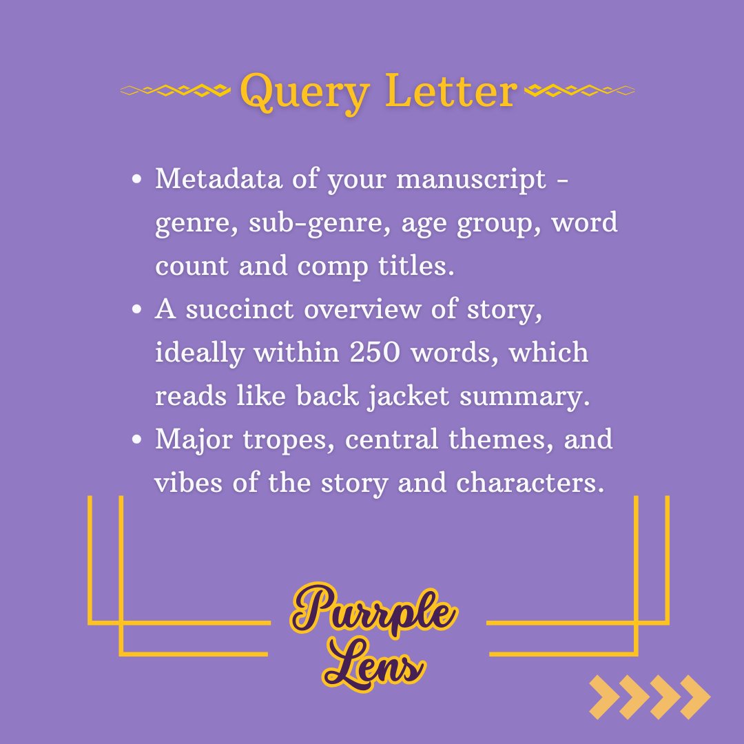 PurrpleLens's tweet photo. ✨ Sharing some dos and don’ts of writing your novel’s pitch. These are guidelines and not a rule of thumb. Always cross-check the agent’s/publisher’s submission process.

#BetaReading #WritingCommunity #PurrpleLens #QueryTrenches #Querying #Synopsis #JacketSummary https://t.co/wHNQUYIQPp
