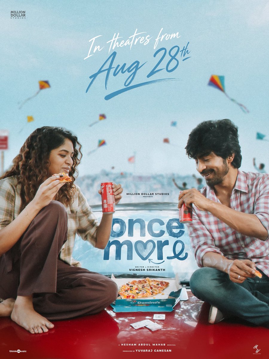ScreenCrazeHQ's tweet photo. #OnceMore gets a release date! ❤️🎬

The romantic entertainer starring Arjun Das &amp; Aditi Shankar is set to hit theatres worldwide on August 28. 🍿✨

Written &amp; directed by Vignesh Srikanth
Music by Hesham Abdul Wahab 🎶
@MillionOffl https://t.co/o9KmmqvkhG