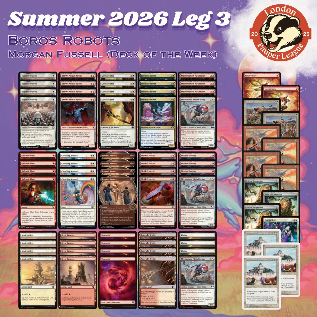 lpl_CaptMorgan's tweet photo. It turns out we were not cooking. 

1-2 with the first run out of Boros Robots. Deck actually felt okay but had two very difficult matchups.

Won the Deck of the Week vote and opened a shockland anyway so who is the real winner 🤣 https://t.co/WjFZtePGpP