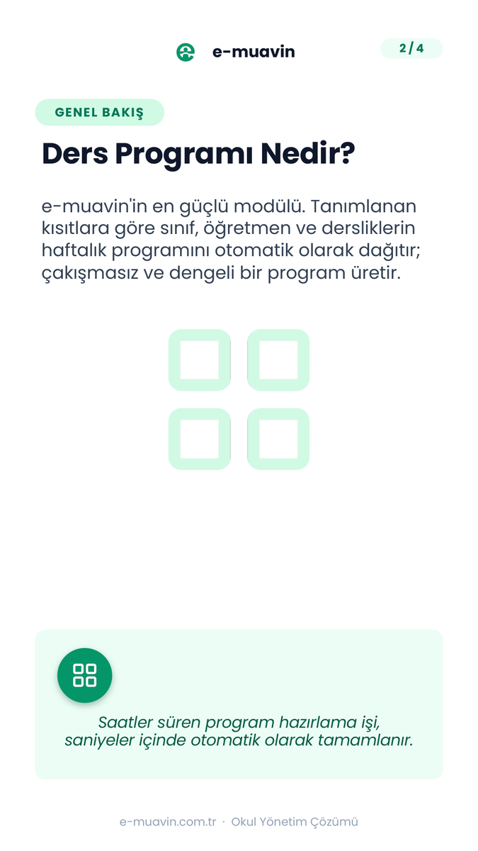 e_muavin's tweet photo. ▎ Ders programı saniyeler içinde hazır.
▎ Sınıf, öğretmen ve derslik — çakışma yok.
▎
▎ 🎁 %100 indirim: HOSGELDIN100
▎ ⏳ 15 Ağustos'a kadar
▎
▎ https://t.co/16l24LzIhY https://t.co/pEL48mzwUX