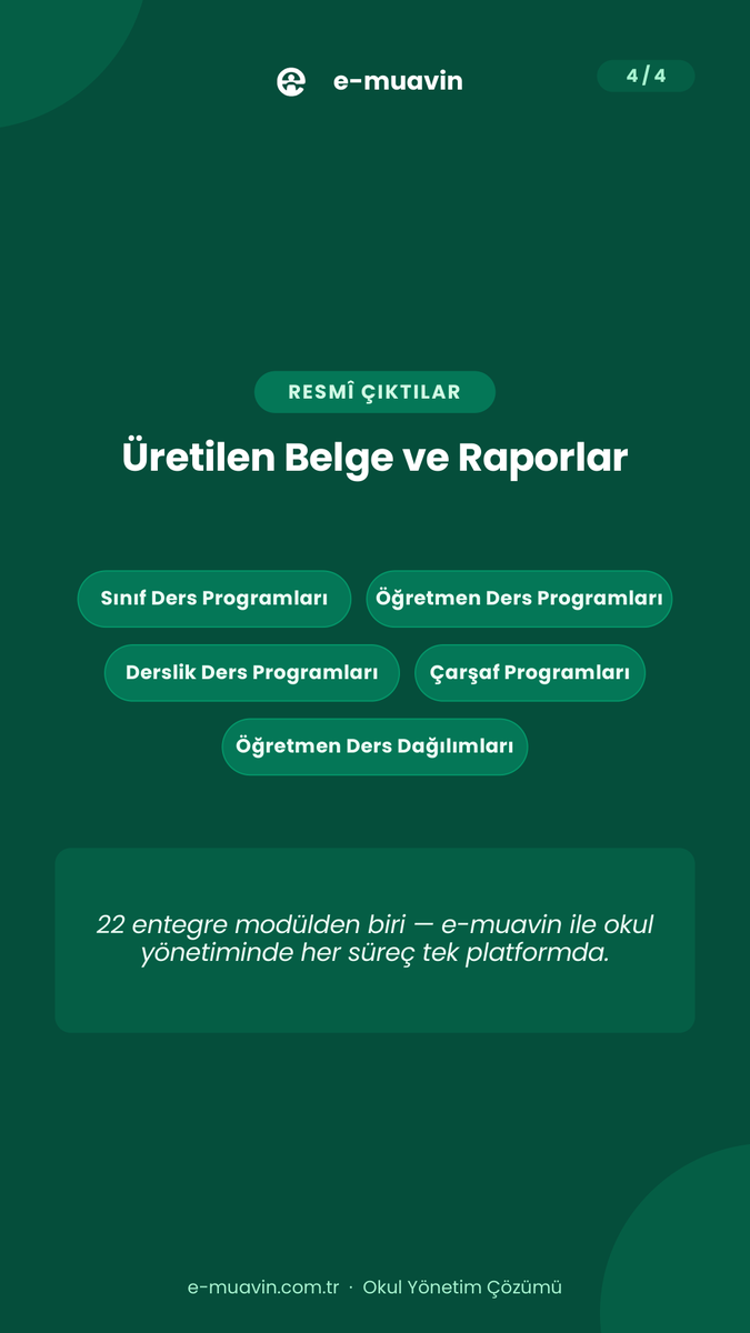e_muavin's tweet photo. ▎ Ders programı saniyeler içinde hazır.
▎ Sınıf, öğretmen ve derslik — çakışma yok.
▎
▎ 🎁 %100 indirim: HOSGELDIN100
▎ ⏳ 15 Ağustos'a kadar
▎
▎ https://t.co/16l24LzIhY https://t.co/pEL48mzwUX