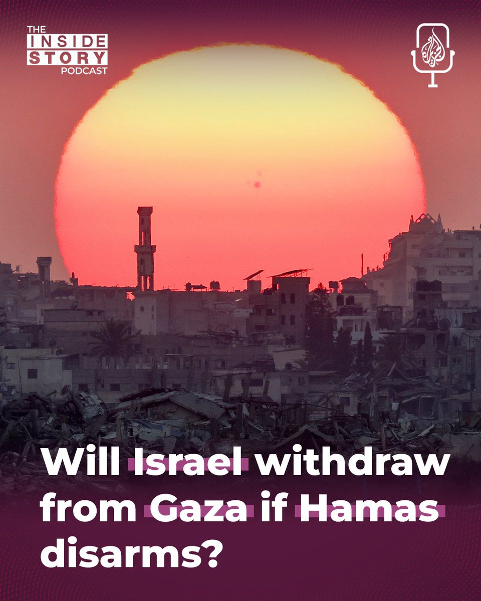 AJEPodcasts's tweet photo. Israel says it has doubts about Hamas disarming. The group and other Palestinian factions in Gaza have agreed to lay down their weapons.
Where does this leave Gaza?
🎧 #InsideStory spoke with @xabueid, @MickMulroy and @NimrodNovik: https://t.co/nrLLiztdEq https://t.co/KSKcxCQHjD