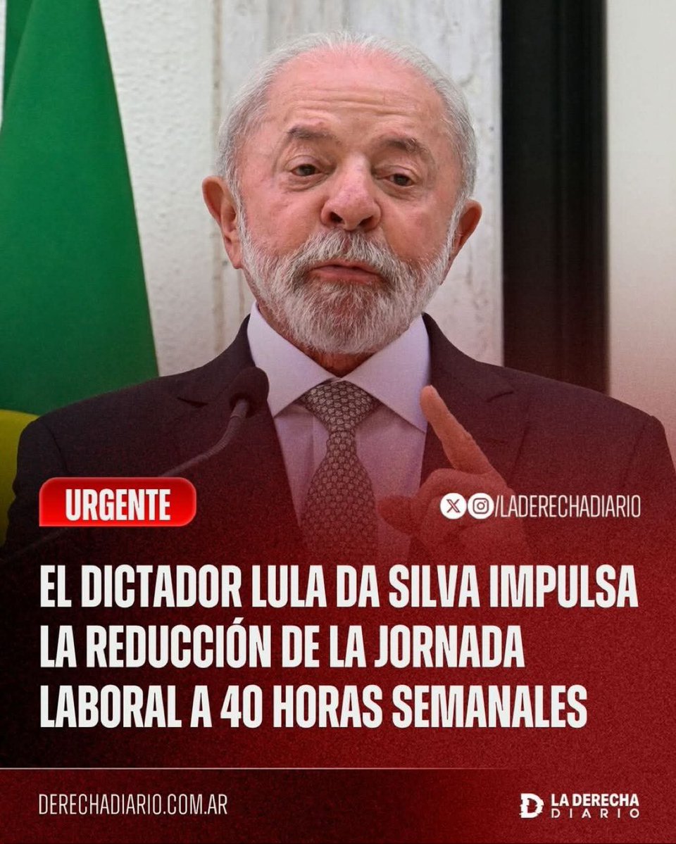 ComunistaRosso's tweet photo. Accusano Lula di essere un dittatore comunista soltanto perchè ha fatto una legge per ridurre la settimana lavorativa da 44 a 40 ore a parità di salario, allargando le giornate di riposo da una a due. E allora bisogna dirlo forte e chiaro: viva il dittatore Lula! https://t.co/ojex8awTHN