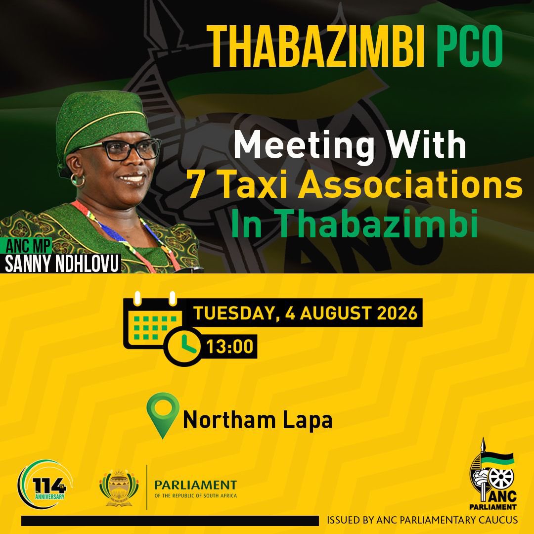 ANCParliament's tweet photo. ANC MP, Cde Sanny Ndhlovu, is set to meet with Thabazimbi Taxi Associations to engage on matters related to the taxi industry in the area.
📍Northam Lapa
#ANCatWork
#ThePeoplesMovement https://t.co/xJTlBpgutn